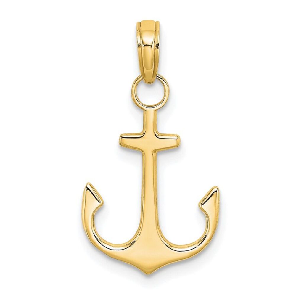14k Yellow Gold Unadorned Anchor Pendant, 14 x 24mm